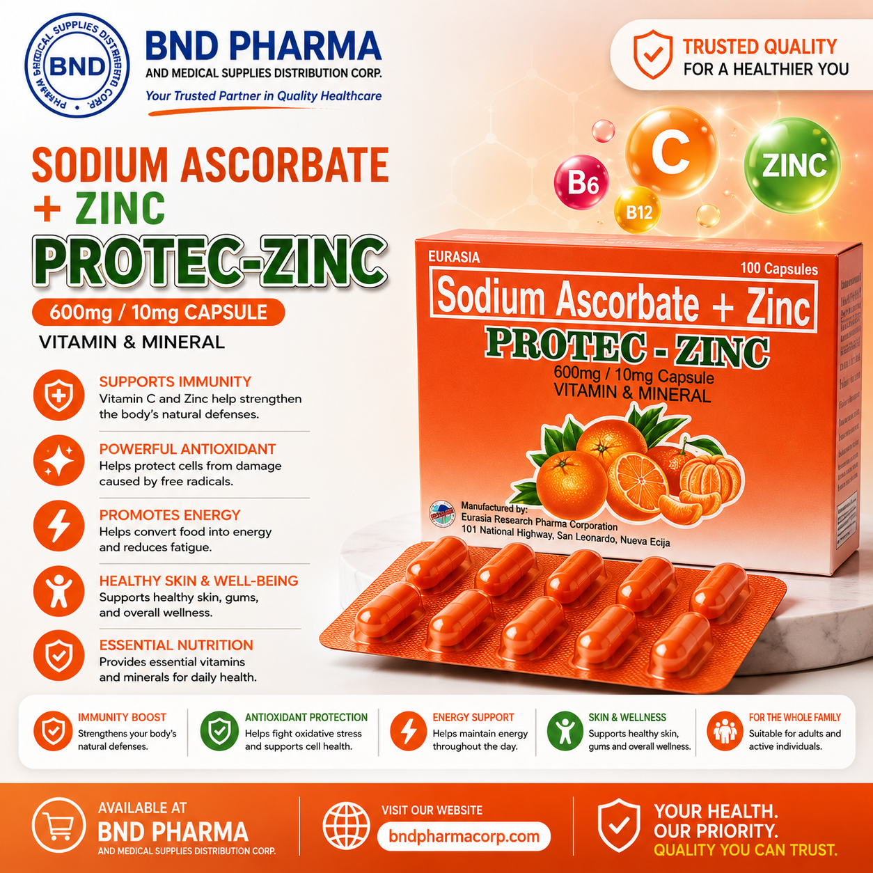 PROTEC-ZINC SODIUM ASCORBATE + ZINC 100 Capsules FDA Approved