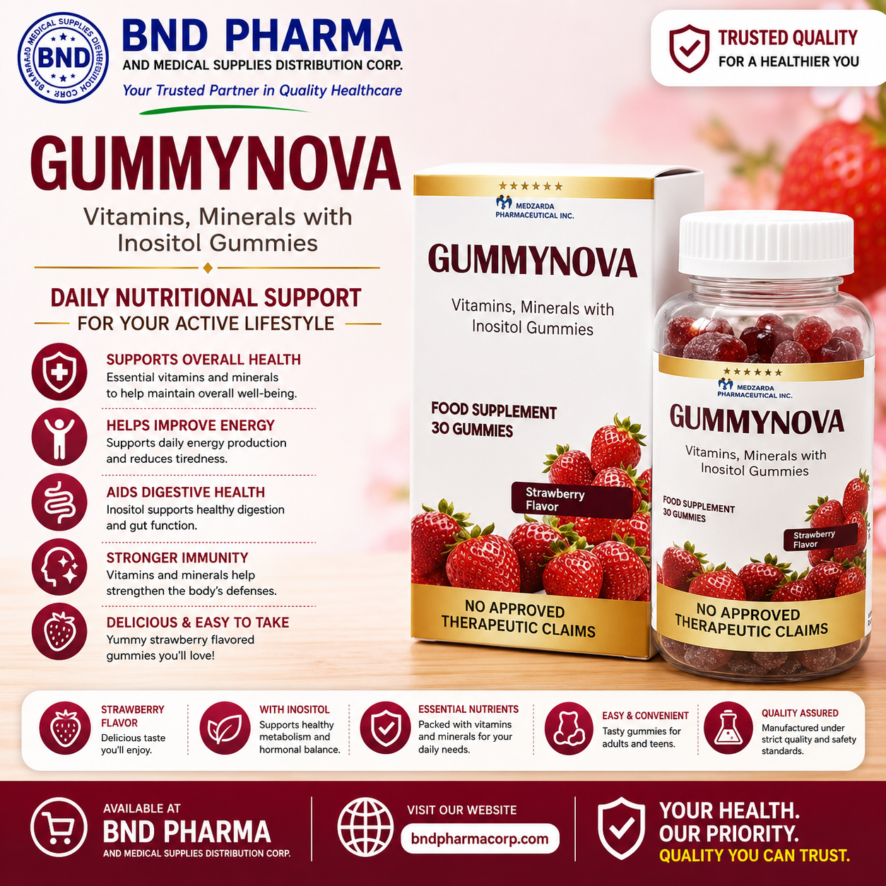GUMMYNOVA Vitamins, Minerals with Inositol Gummies 30's FDA Approved