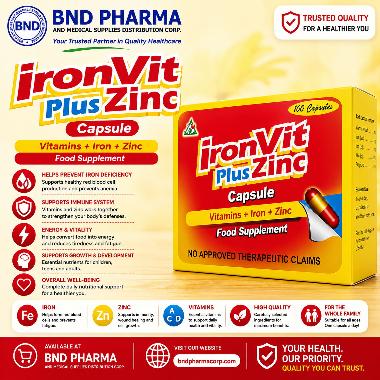 IronVit Plus Zinc Capsule Vitamins + Iron + Zinc Food Supplement 120 Capsules