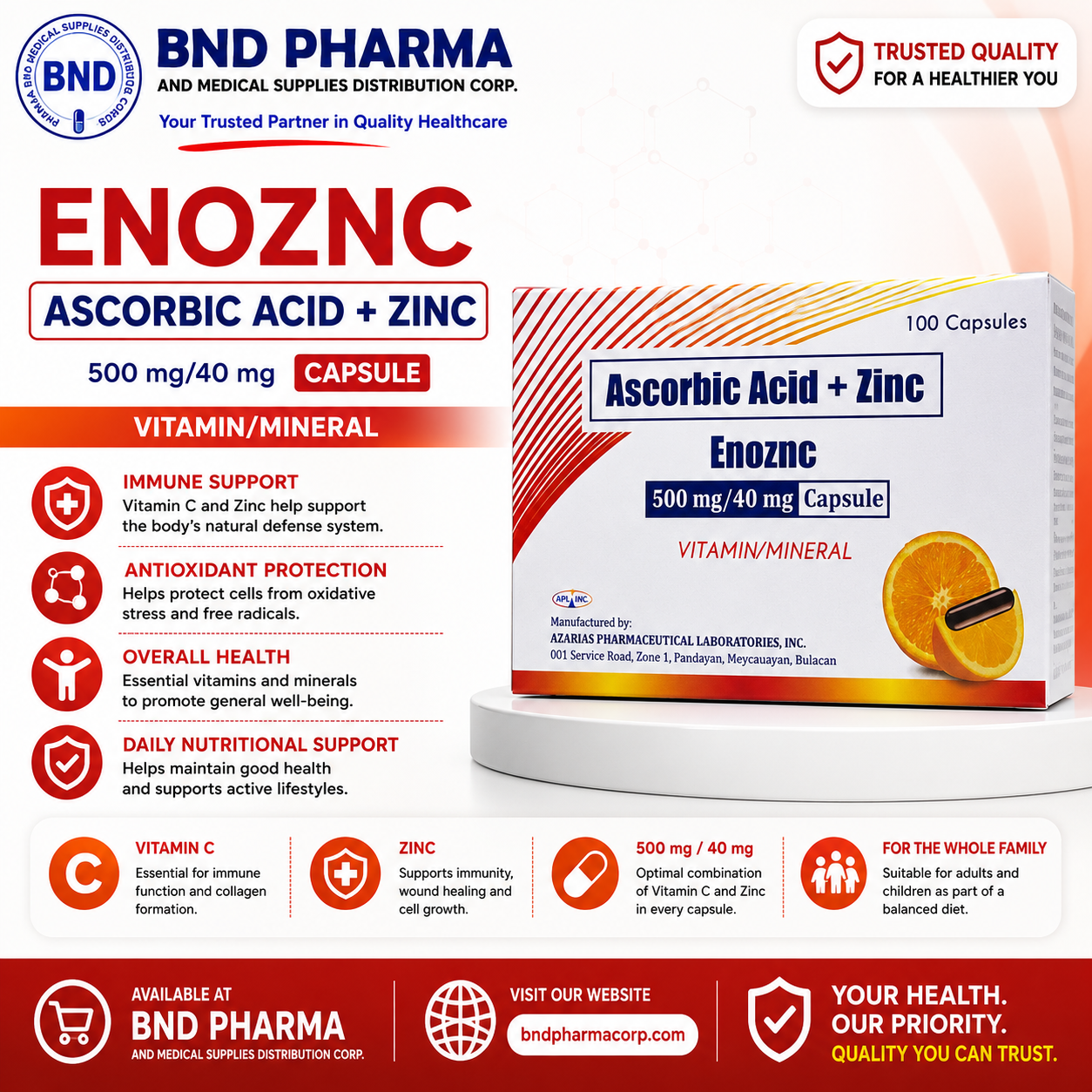 ENOZNC Ascorbic Acid + Zinc 500mg/40mg 100 Capsule