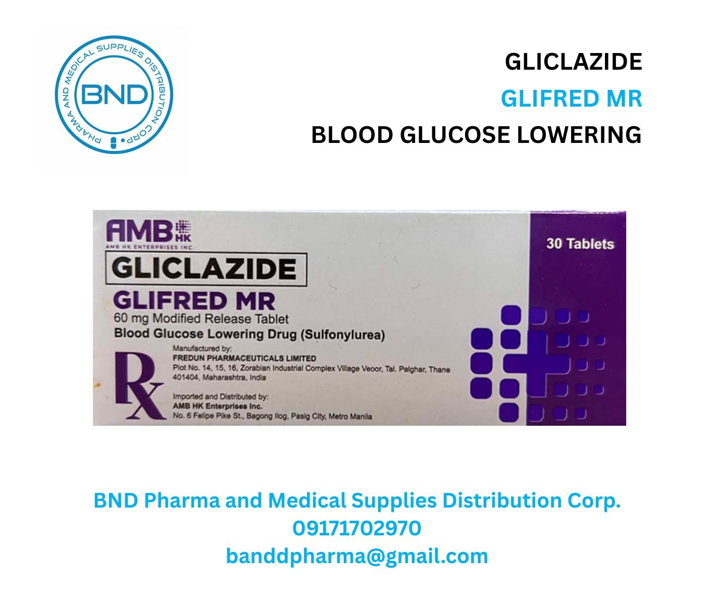 Gliclazide Glifred MR 60 mg Modified Release Tablet.