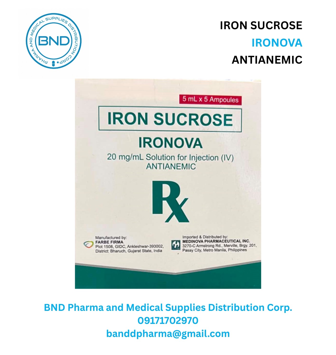 Ironova® – Iron Sucrose 20 mg/mL Solution for Injection (IV)